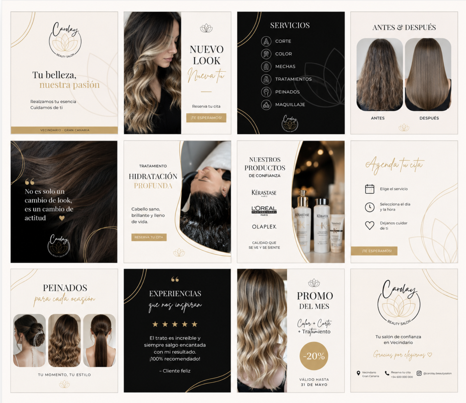 Plantillas de Instagram diseñadas para Carolay Beauty Salon