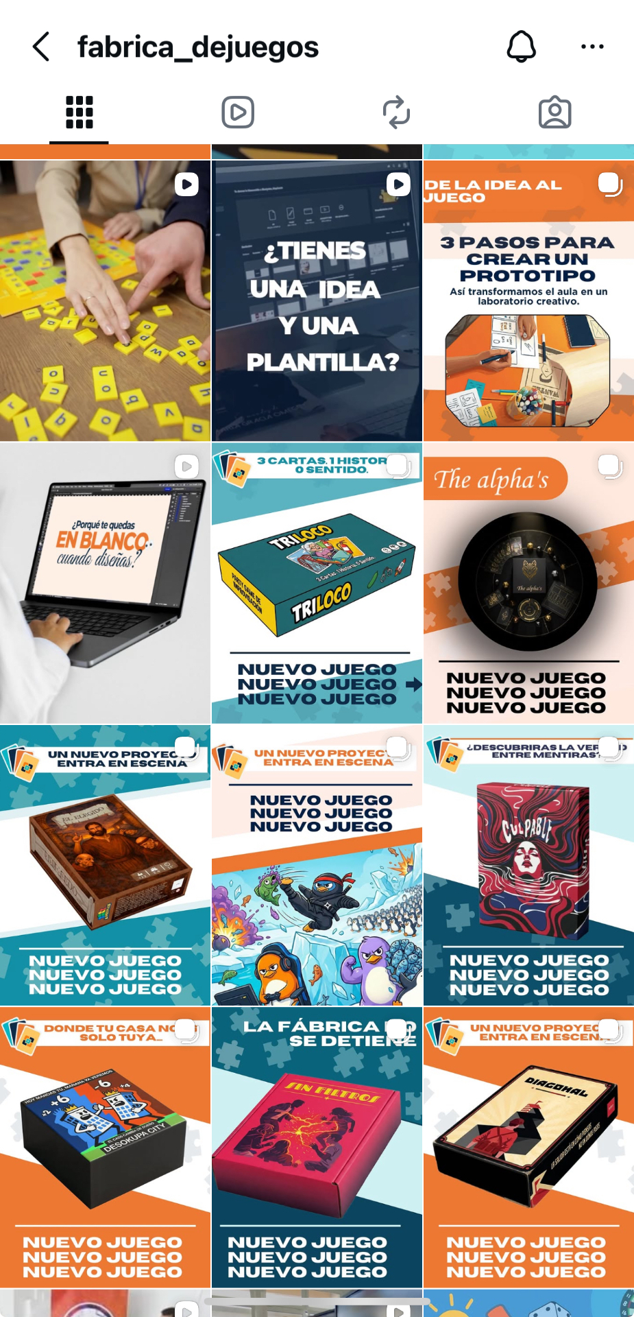 Feed de Instagram de Fábrica de Juegos
